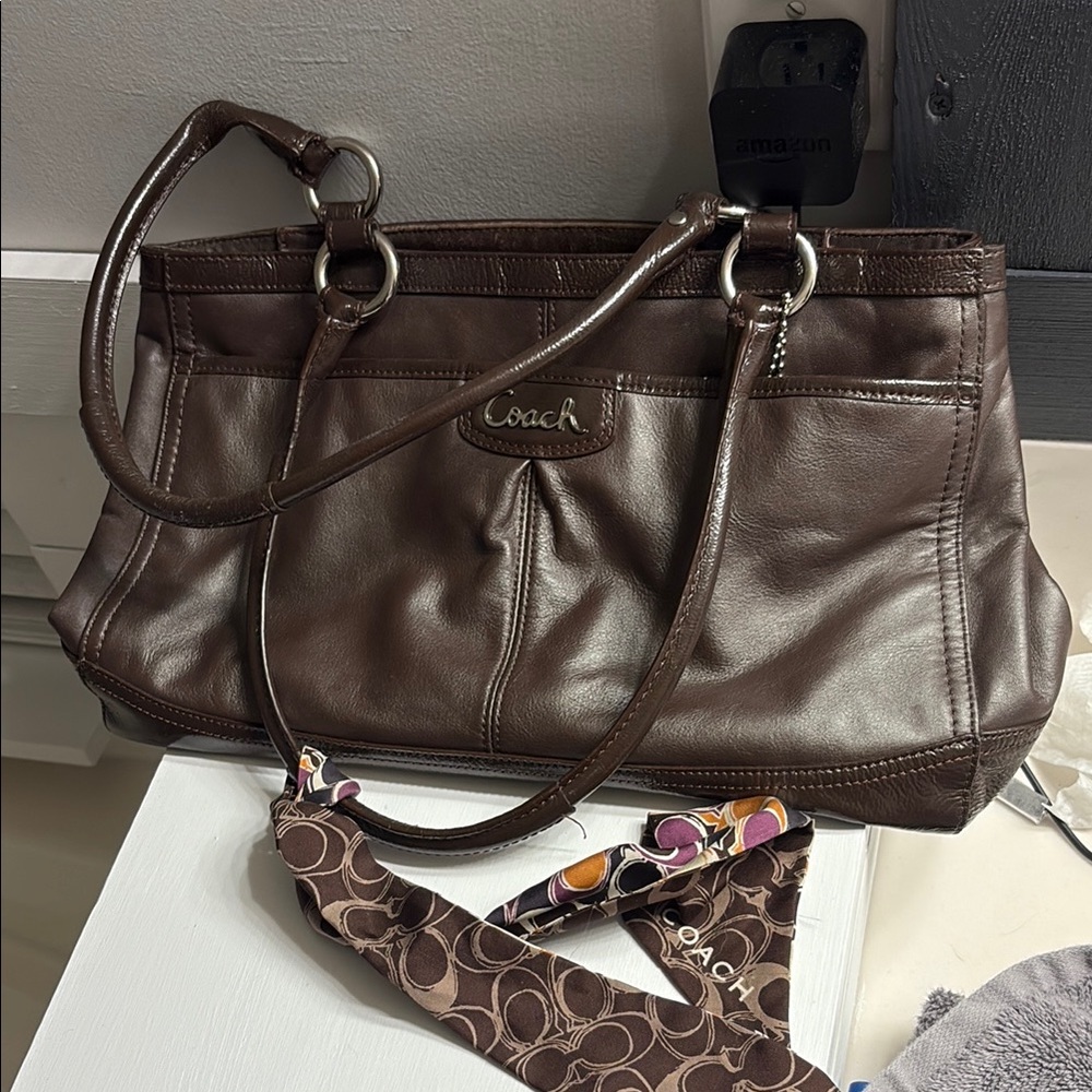 Coach Park Leather Carryall Handbag Purse F19728 Brown Leather